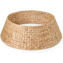 Sweet - 36in Christmas Tree Collar for 8-11ft Trees, Woven Hyacinth Holiday Rattan Tree Skirt Accessory w/Cord Access Hole - Natural