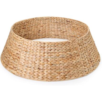 Front. Sweet - 36in Christmas Tree Collar for 8-11ft Trees, Woven Hyacinth Holiday Rattan Tree Skirt Accessory w/Cord Access Hole - Natural.