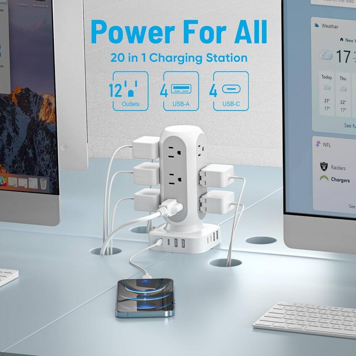 Power For All  
20 in 1 Charging Station  
12 Outlets  
4 USB-A  
4 USB-C  

Weather  
New I 17°  
Today 21° 17°  
Thu 22° 17°  

NFL  
Raiders Chargers  

See fu Chargers