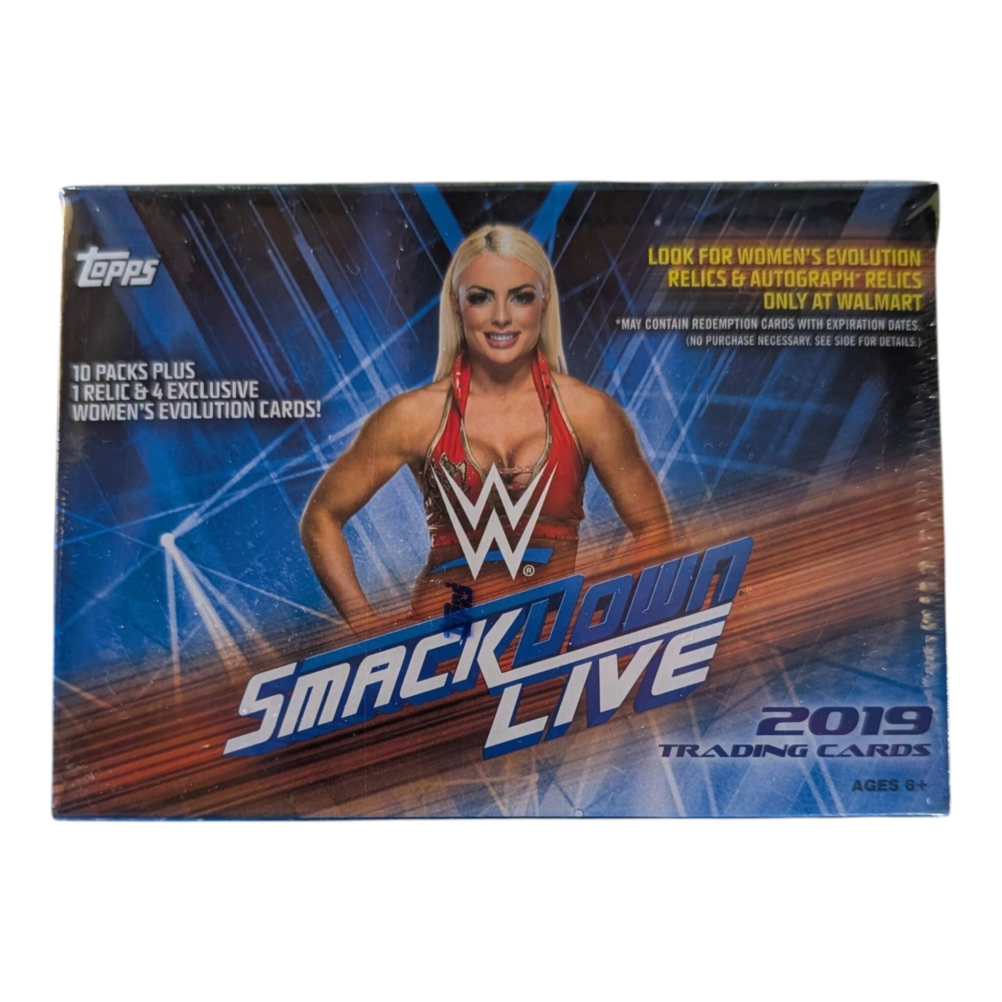 LOOK FOR WOMEN'S EVOLUTION RELICS & AUTOGRAPH RELICS ONLY AT WALMART "MAY CONTAIN REDEMPTION CARDS WITH EXPIRATION DATES. (NO PURCHASE NECESSARY. SEE SIDE FOR DETAILS.) 10 PACKS PLUS 1 RELIC & 4 EXCLUSIVE WOMEN'S EVOLUTION CARDS! W Smackdown LIVE TRADING 2019 CARDS AGES 6+