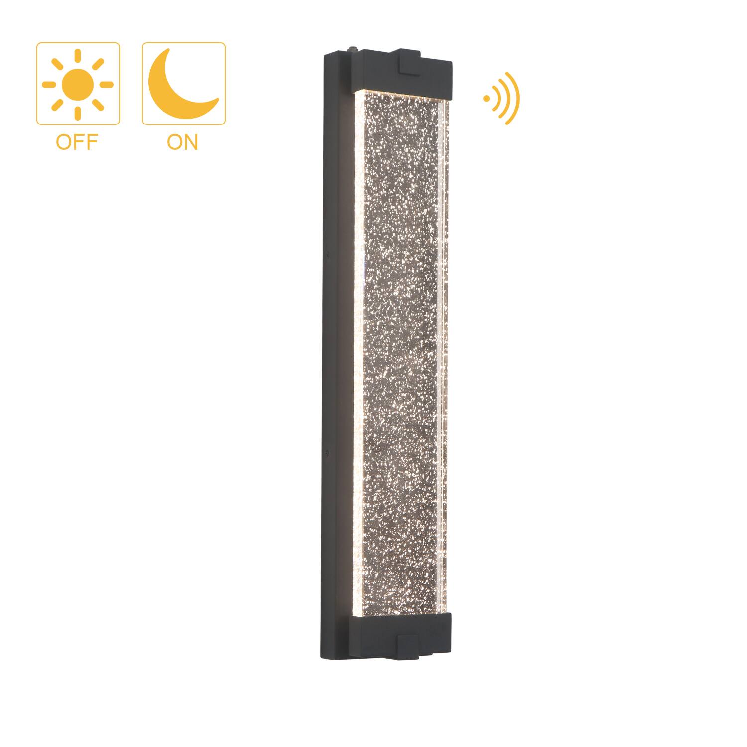 Front. Umeiluce - 24 inches Crystal LED Outdoor Wall Sconce 3000K Dimmable Dark to Dawn - Matte Black.