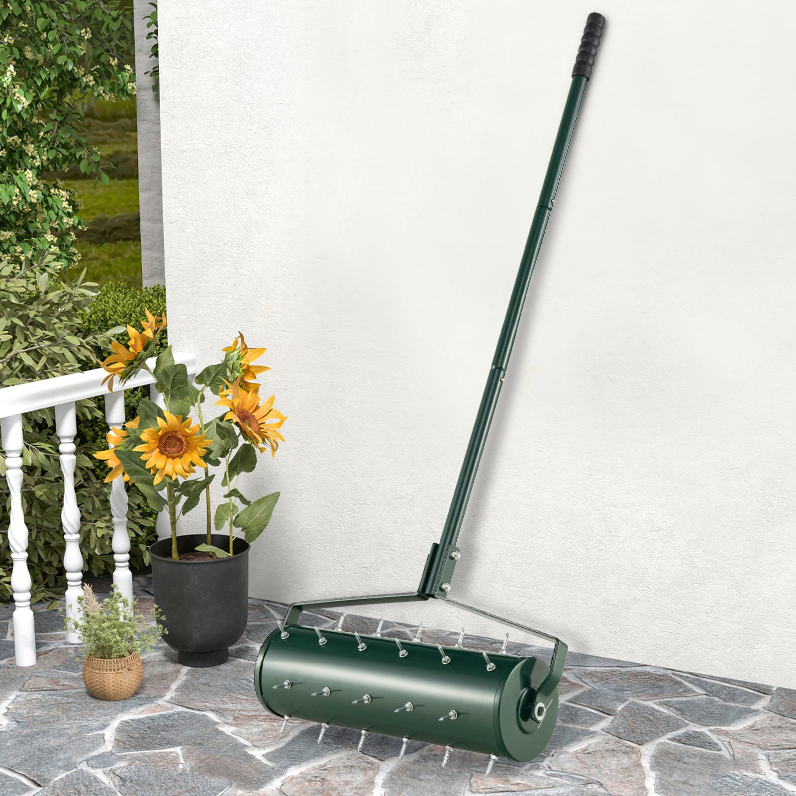 Alt View 8. Ecooso - 21-Inch Manual Lawn Aerator with Detachable Handle Fillable with Sand or Stone for Stability - Green.