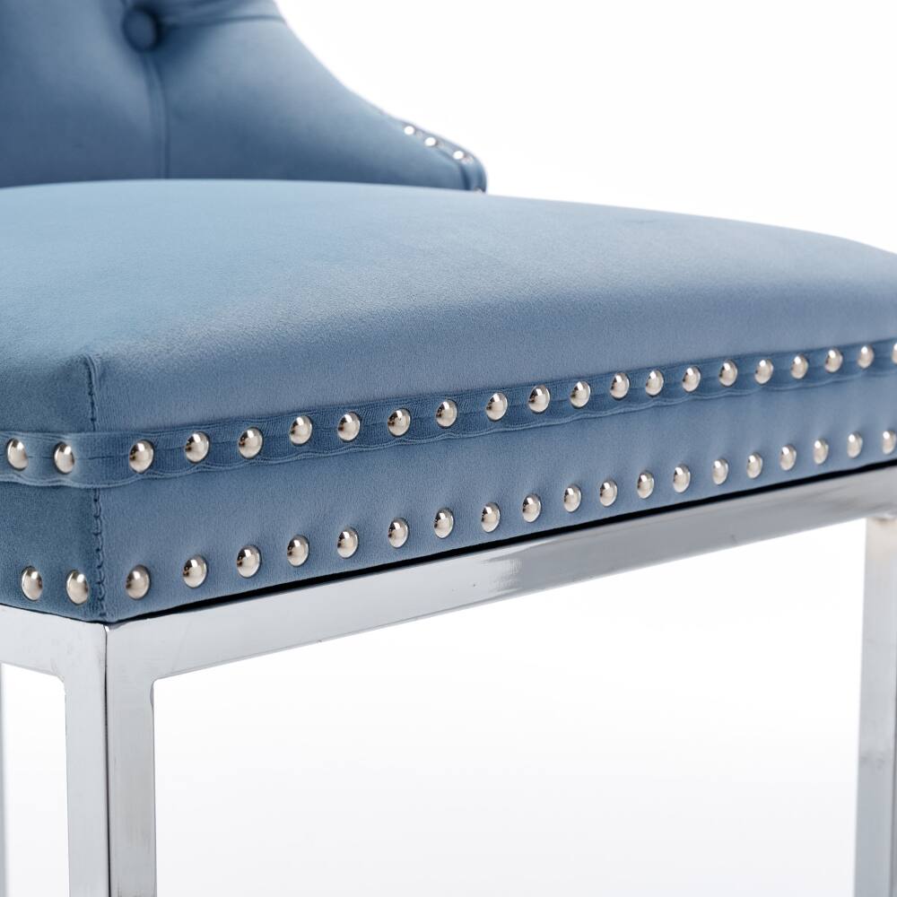 Alt View 10. Loheer - Loheer 26 Inch Counter Height Bar Stools Set of 2 Light Blue Velvet Kitchen Island Chairs with Chromed Metal Base - Light Blue.