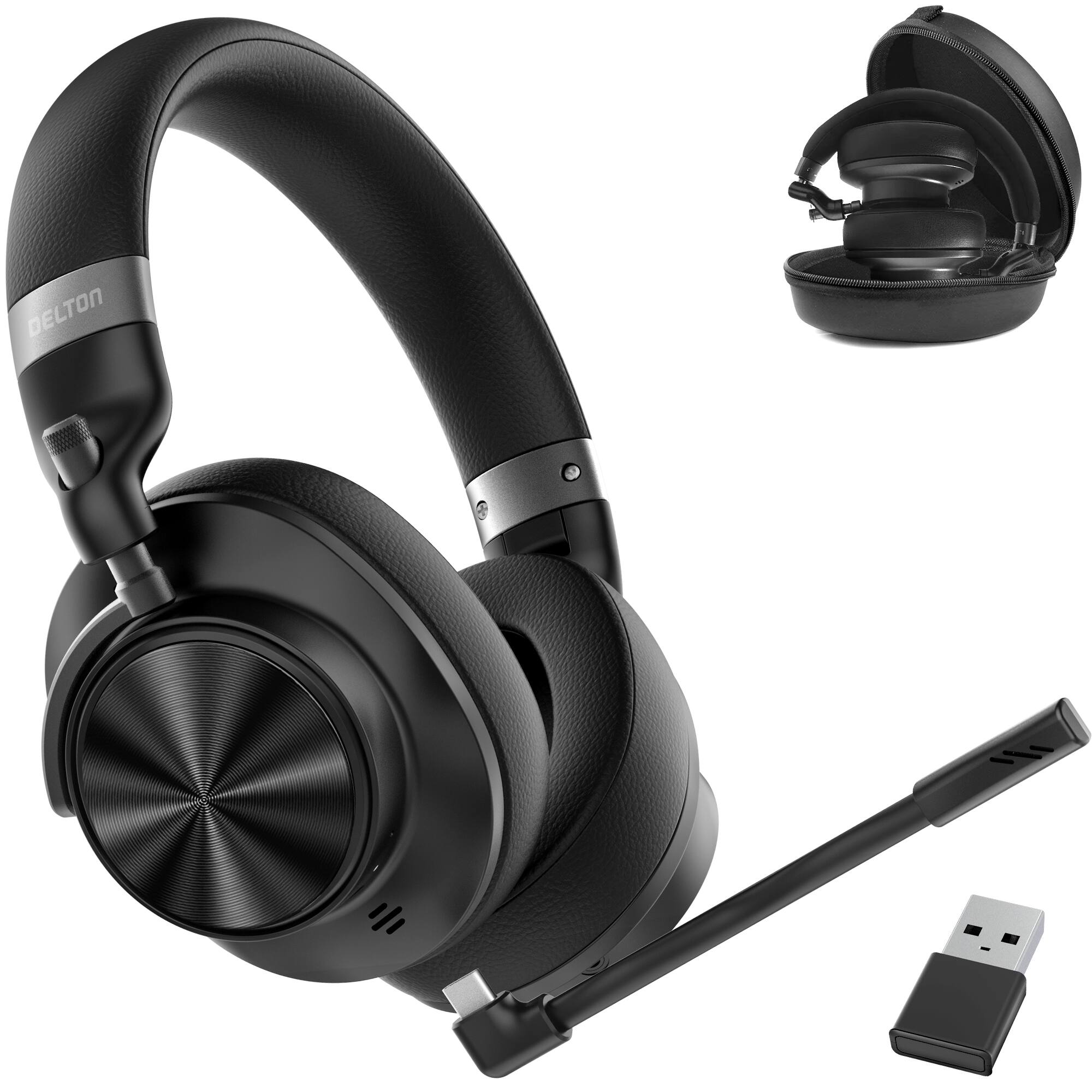 Front. Delton - Delton M320 Wireless Active Noise Cancelling Bluetooth Stereo Business Computer Headphone/Headset, Black (DBHM320D) - Black.
