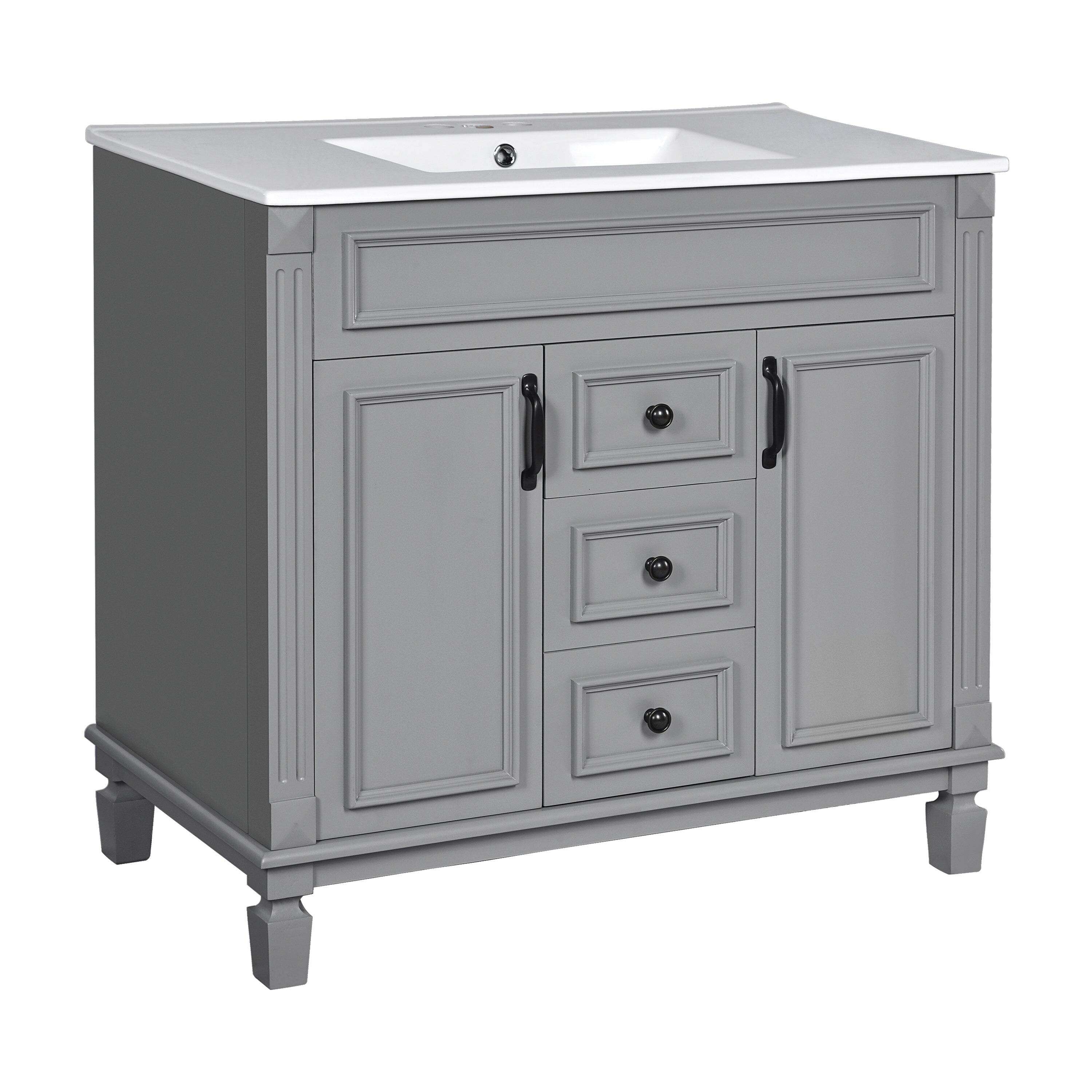 Alt View 8. Boyel Living - 36 Inch Bathroom Vanity with Ceramic Sink 2 Doors 2 Drawers Grey - Gray.