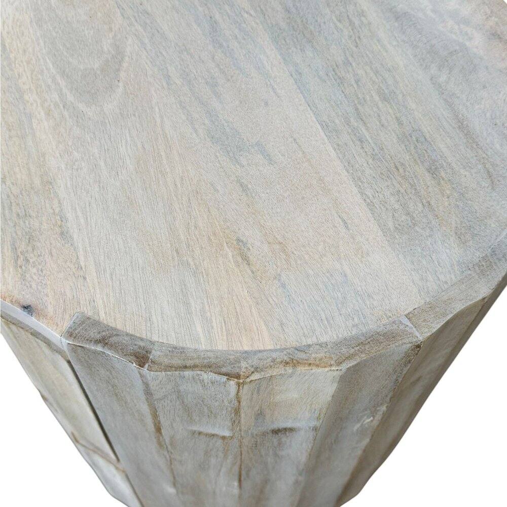 Left. Carolina Chair & Table - Harrison Groove 16"x 21" Round Scallop Accent Table with Drawers - Whitewash - Whitewash.