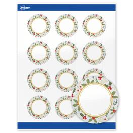 Avery - Avery® Labels, 2" Diameter, Glossy Blue/Metallic Gold Frame - White