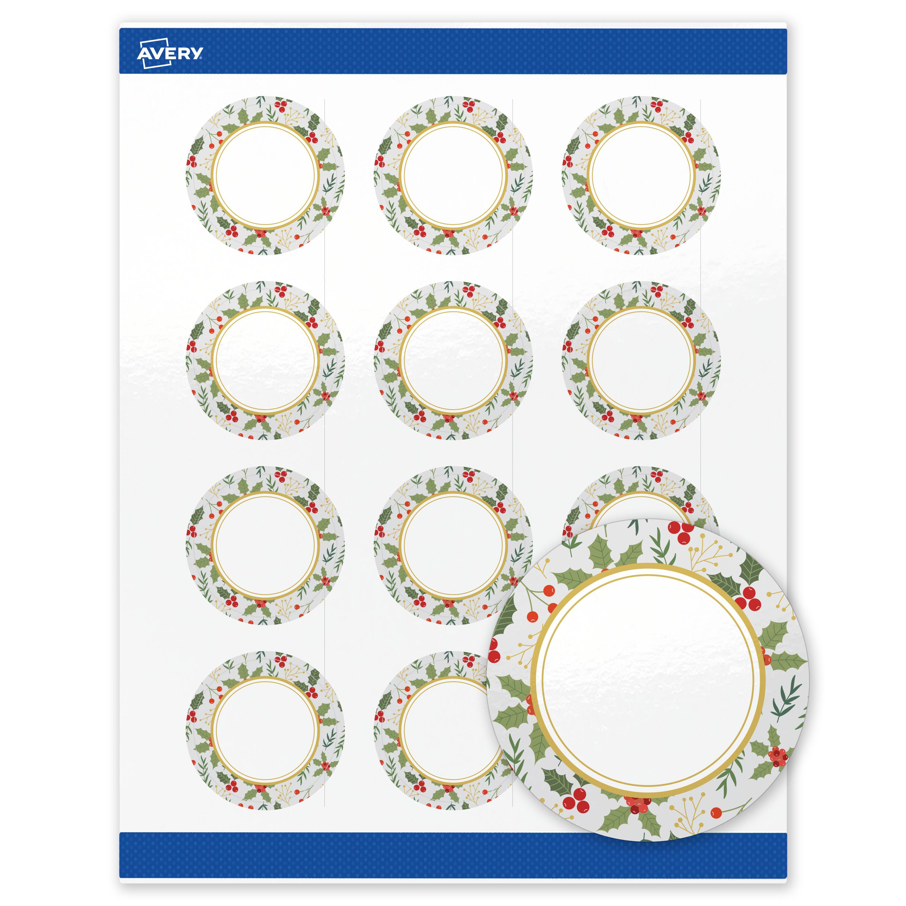 Front. Avery - Avery® Labels, 2" Diameter, Glossy White, Blue/Metallic Gold Frame - White.