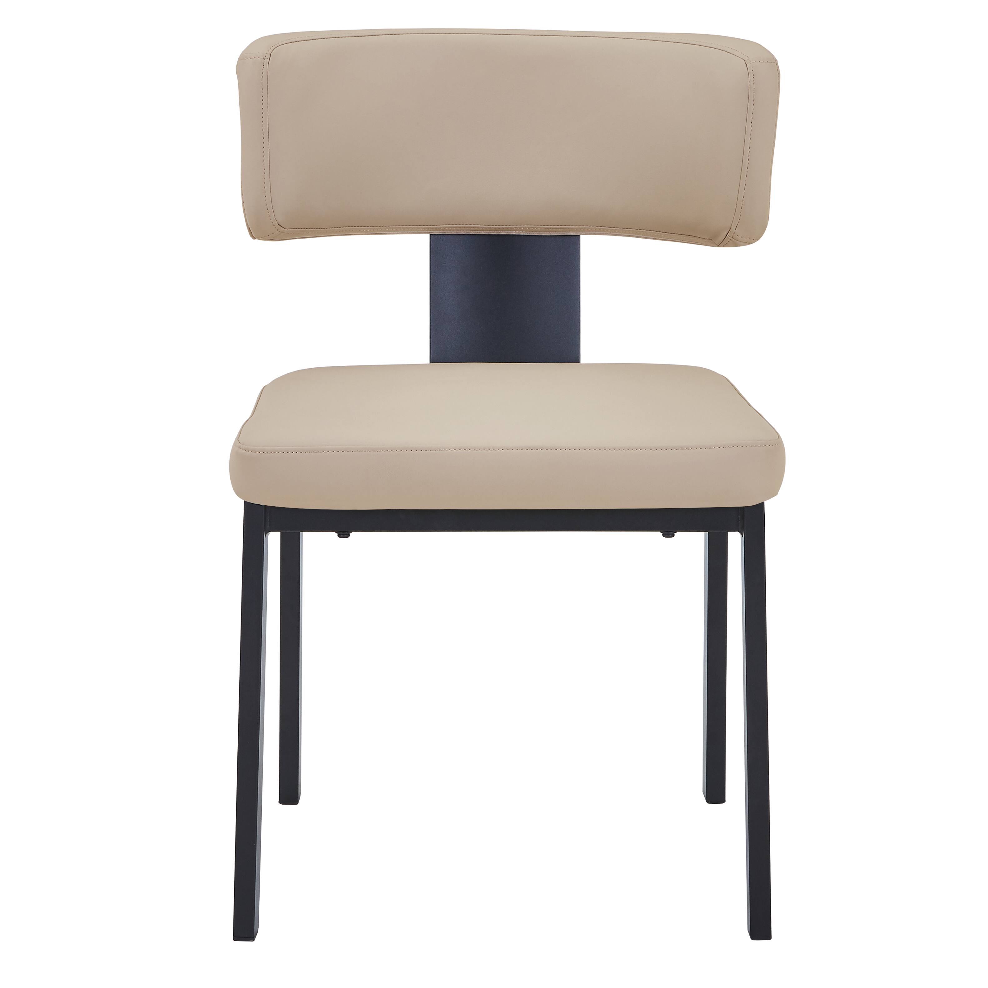 Alt View 2. LeisureMod - Teres Leather Dining Chair, Ergonomic Mid-Century Modern Kitchen Accent Chair, Steel Legs - Soft Taupe.