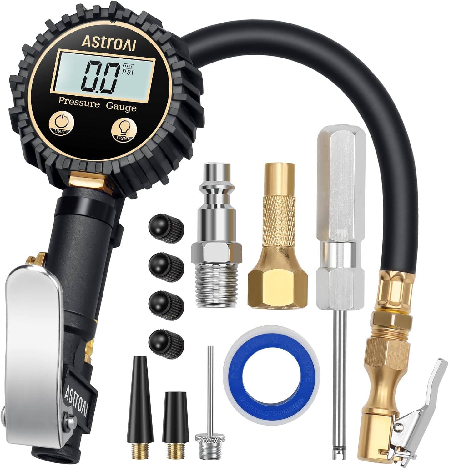 AstroAI - Digital Tire Pressure Gauge with Inflator 3-250 PSI 0.1 Display Resolution Heavy Duty Air Chuck and Compressor A - White