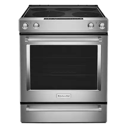 Front. KitchenAid - 6.4 Cu. Ft. Self-Cleaning Slide-In Electric Convection Range - Stainless steel.