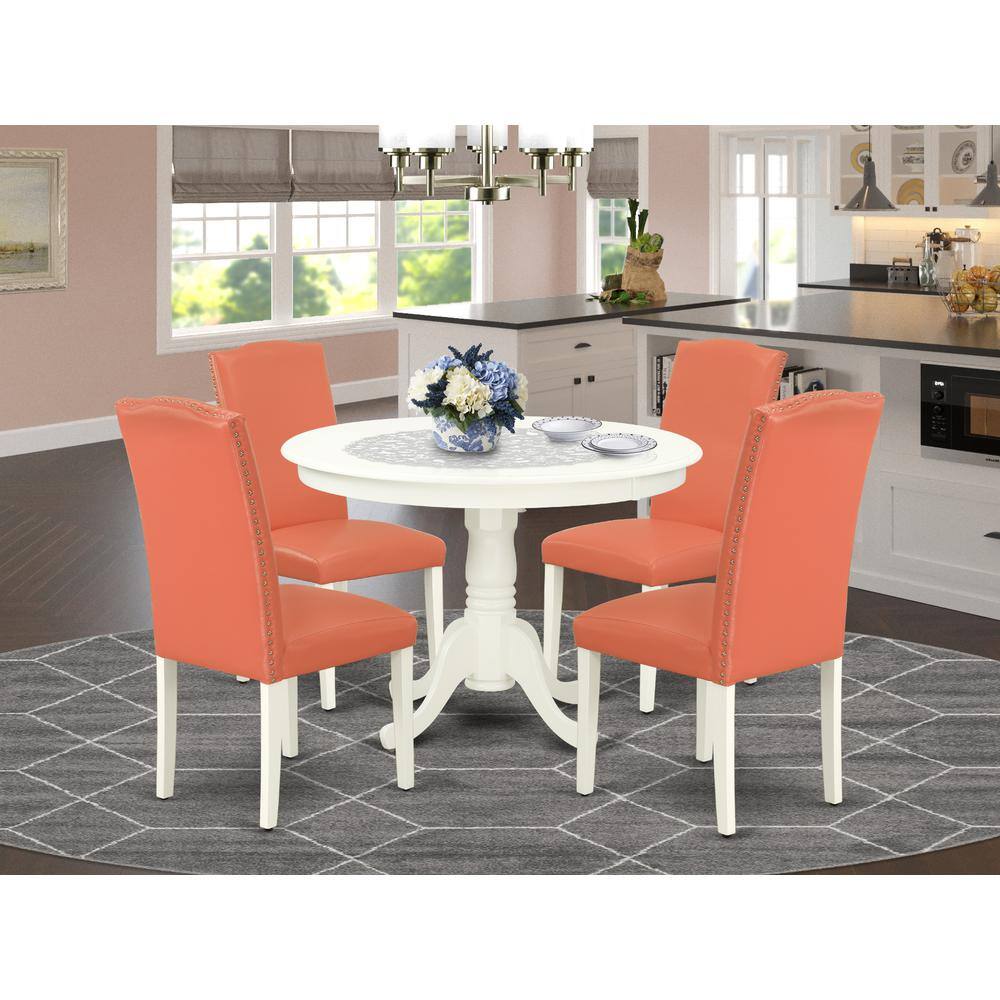 Back. East West Furniture - Dining Room Set Linen White - Brown.