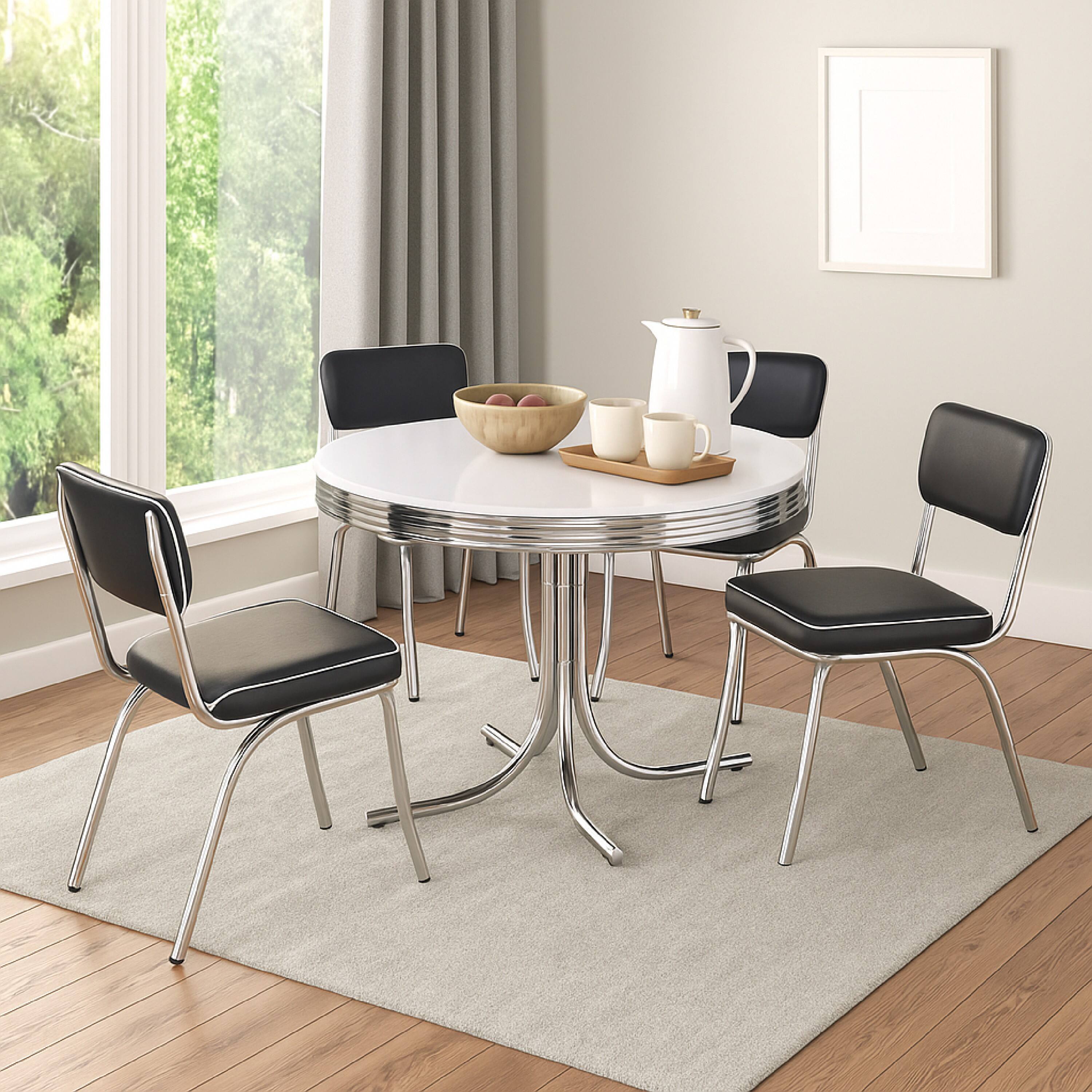 Alt View 5. Manhattan Lane - Loy 5pc Dining Table and Chair Set, Black Faux Leather - White, Black, Silver.