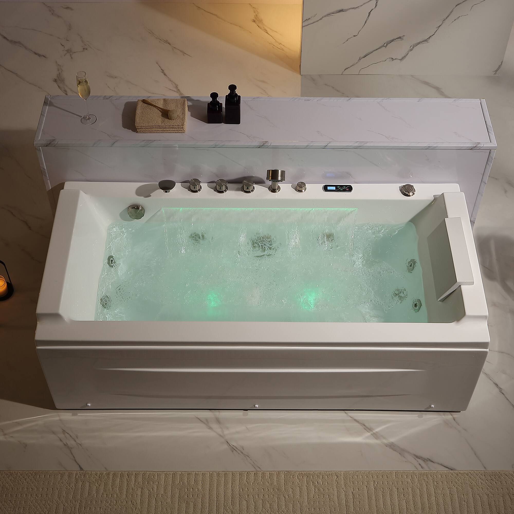 Back. Empava - 71 in. x 29 in. Alcove Whirlpool Air Combination Bathtub Rectangular Bath with Left Drain-in White - White.