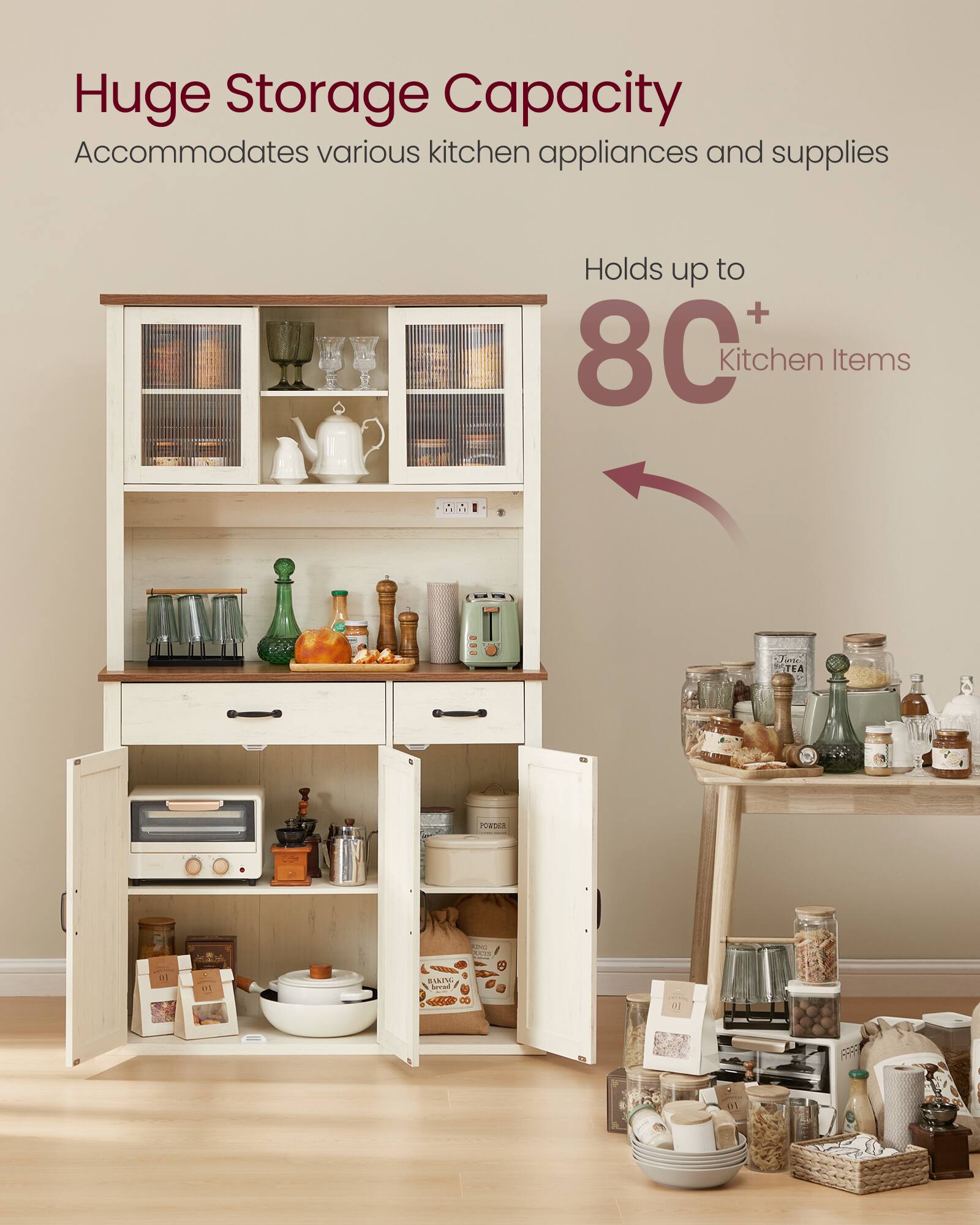 Huge Storage Capacity  
Accommodates various kitchen appliances and supplies  
Holds up to 8C+ Kitchen Items