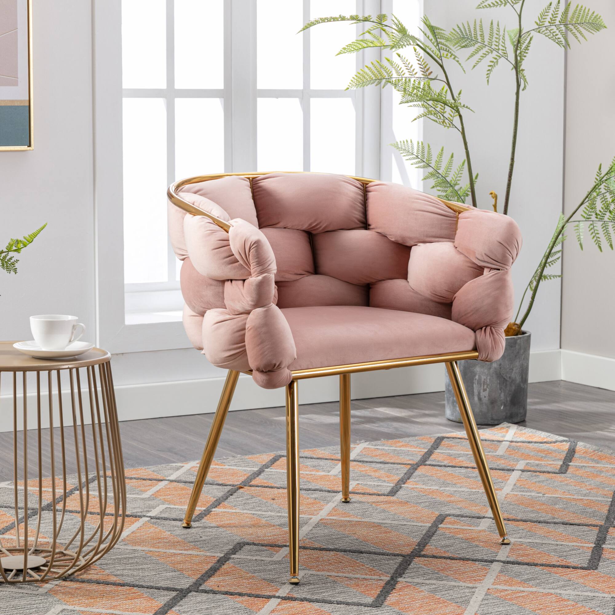 Alt View 8. GOODSILO - Modern Velvet Accent Chair Set of 2 for Living Room and Bedroom, Upholstered Lazy Sofa with Sturdy Metal Legs - Pink.