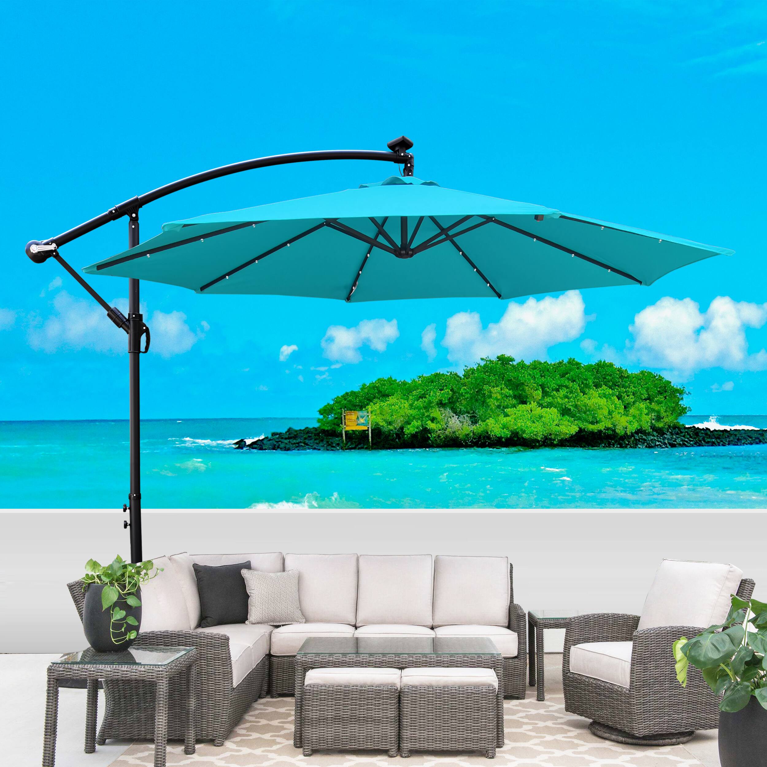 Angle. Loheer - Loheer 10 ft Solar Umbrella Outdoor Patio Umbrella with Lights Market Umbrella with Base Waterproof.