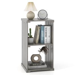Costway - 1 PCS 2-Cube Storage Shelf Slatted Paulownia Wood Cubic Organizer with Open Back - Gray