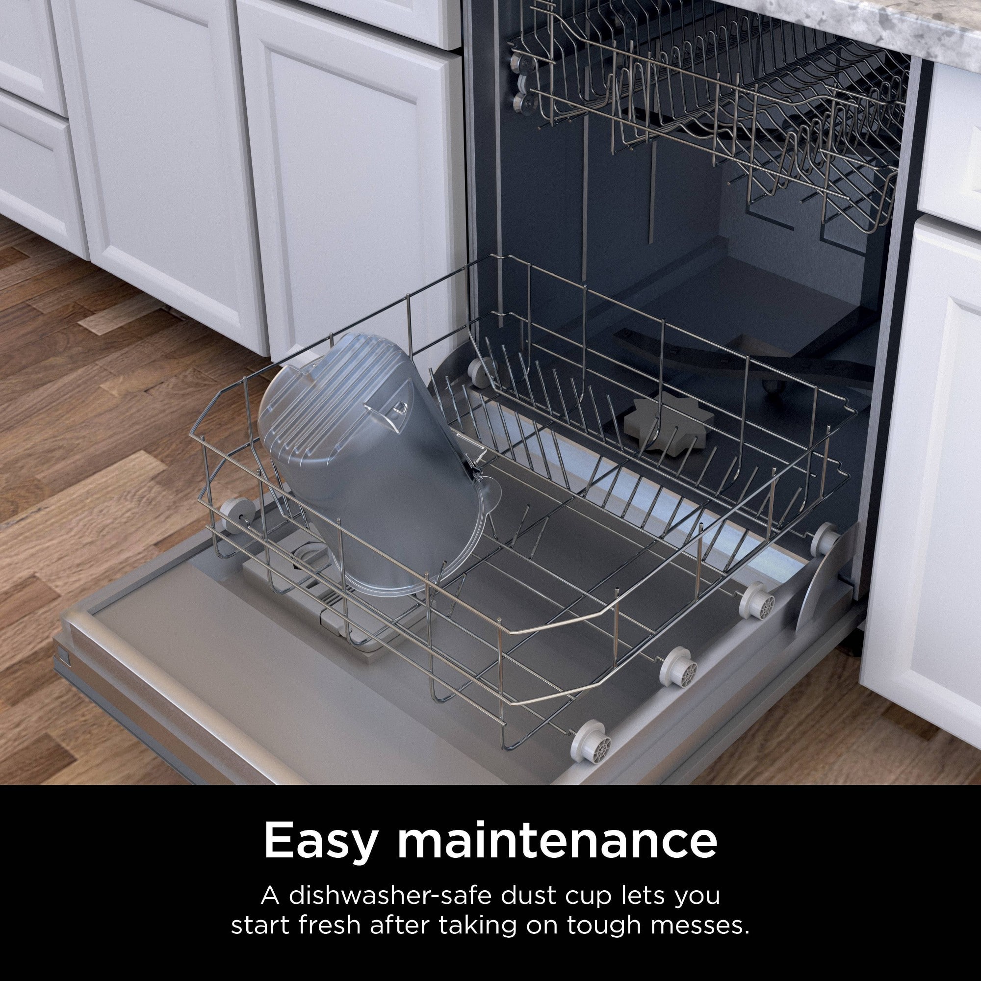 Easy Maintenance: A dishwasher-safe dust cup lets you start fresh after taking on tough messes.