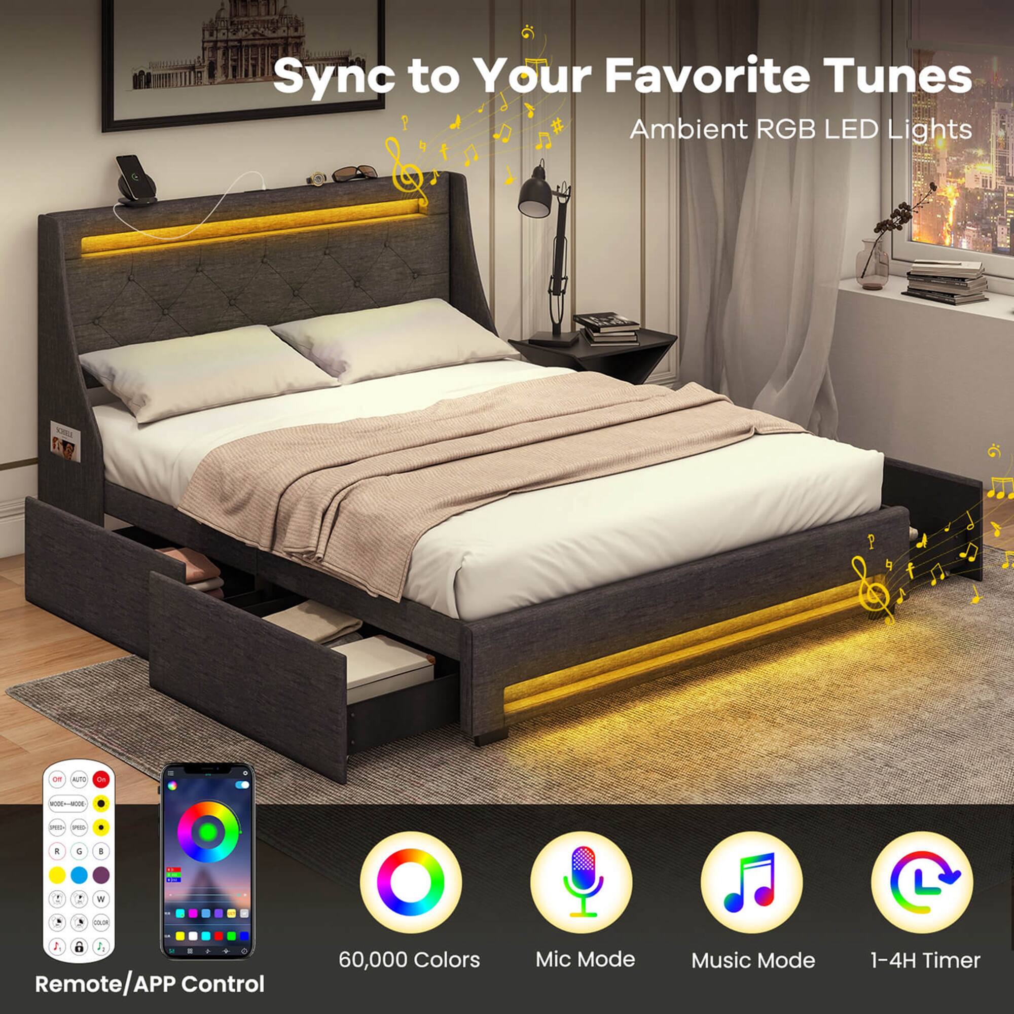 Sync to Your Favorite Tunes Ambient RGB LED Lights - Remote/APP Control - 60,000 Colors - Mic Mode - Music Mode - 1-4H Timer