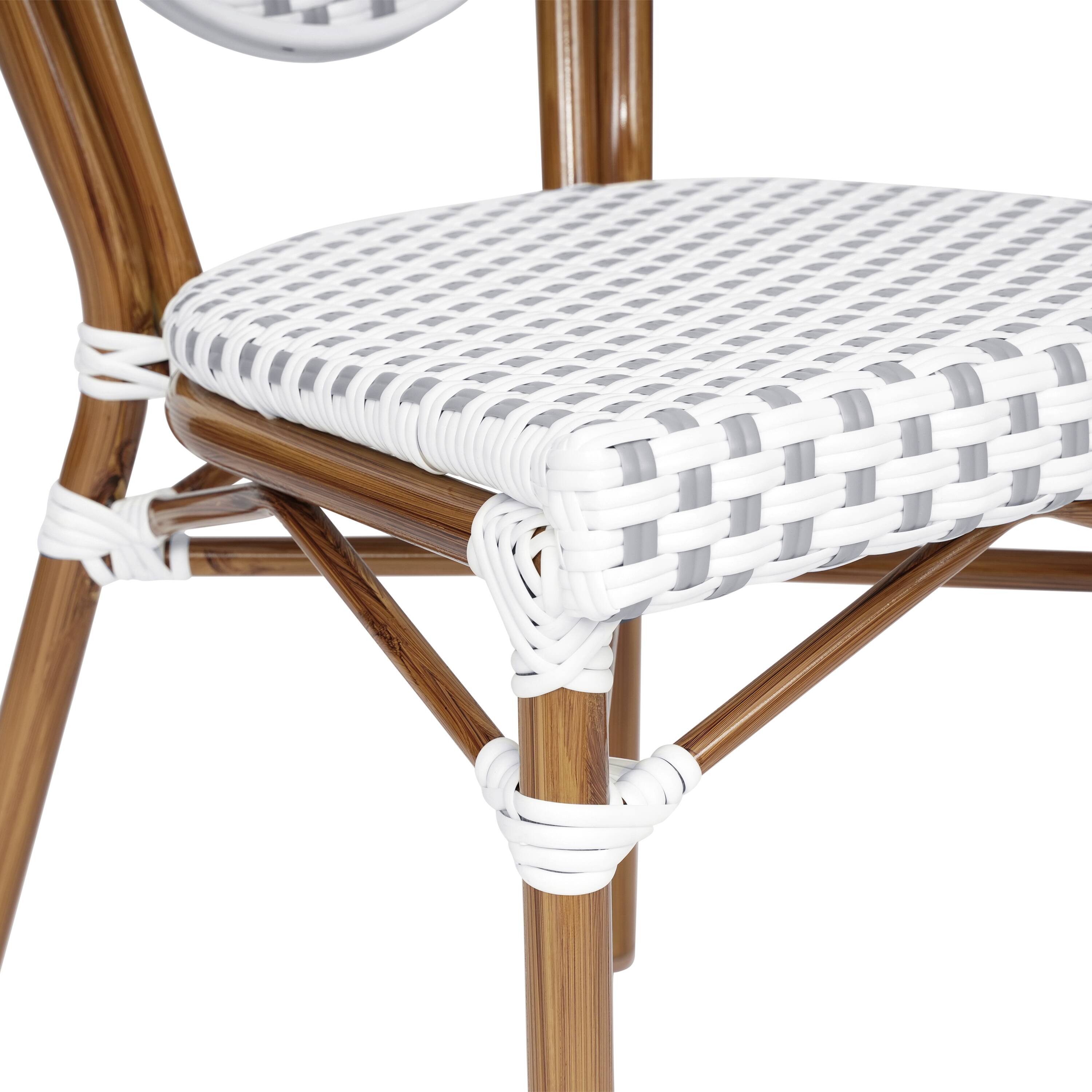 Alt View 10. Emma + Oliver - Colmar Indoor/Outdoor Stacking Thonet Bistro Style Chair with PE Rattan Seat and Metal Frame - White & Gray/Natural Frame.