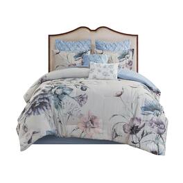Gracie Mills - Kyrie 8-Piece Cotton Printed Comforter Set - Blue