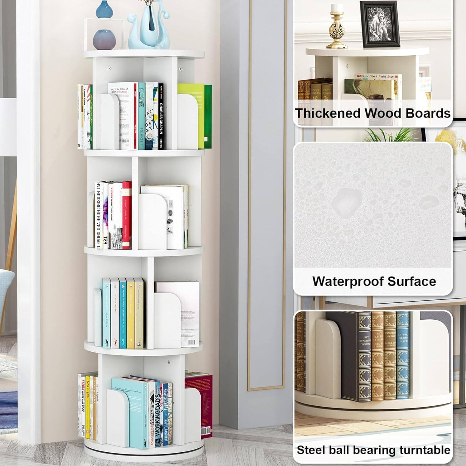 - Thickened Wood Boards
- Waterproof Surface
- Steel ball bearing turntable