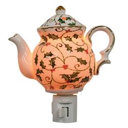 Angle. BreeBe - Porcleain Holly & Berries Tealight Nightlight - White, Red, Green.