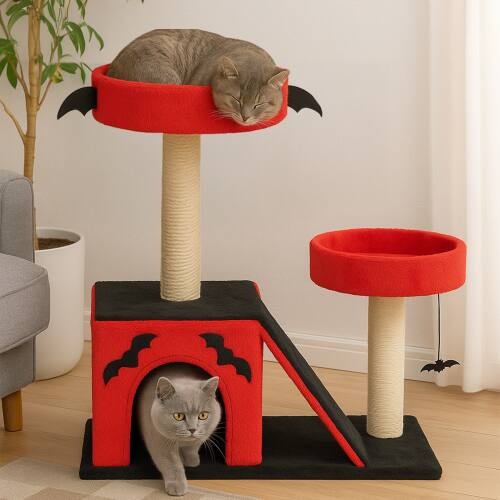 Alt View 6. Winado - 26in Halloween Gothic Cat Tree Tower with Spacious Cat Condo, Scratching Ladder for Cat Toy Indoor Holiday Decoration.