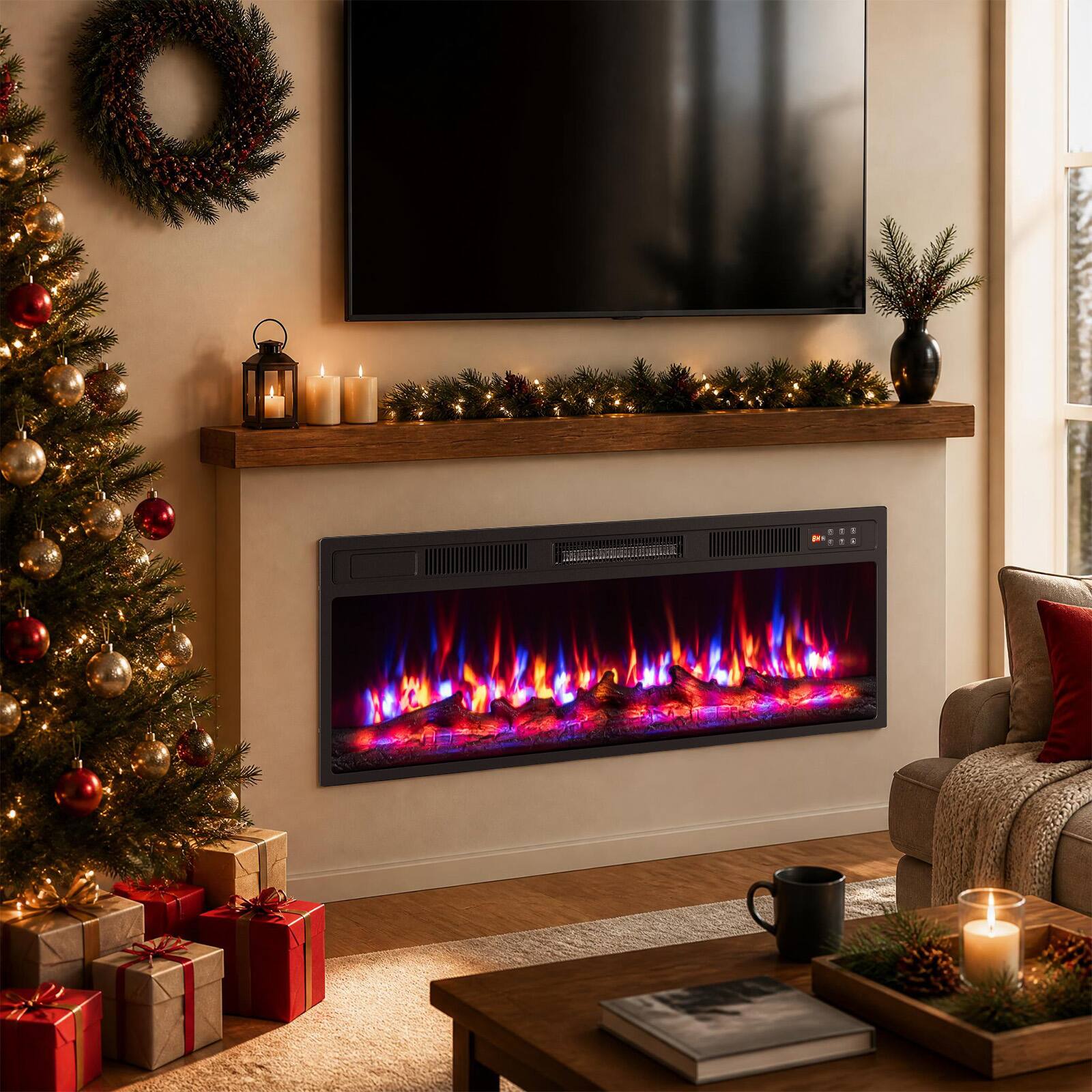 Alt View 1. Costway - Costway 36 Inch Recessed Electric Fireplace Heater with Adjustable Flame Colors, Brightness - Black 36 inch.