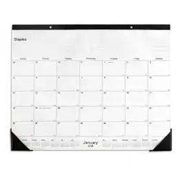 2026 Staples 21.75" x 17" Monthly Desk Pad Calendar, Unlined, (ST58448-26) - White/Black