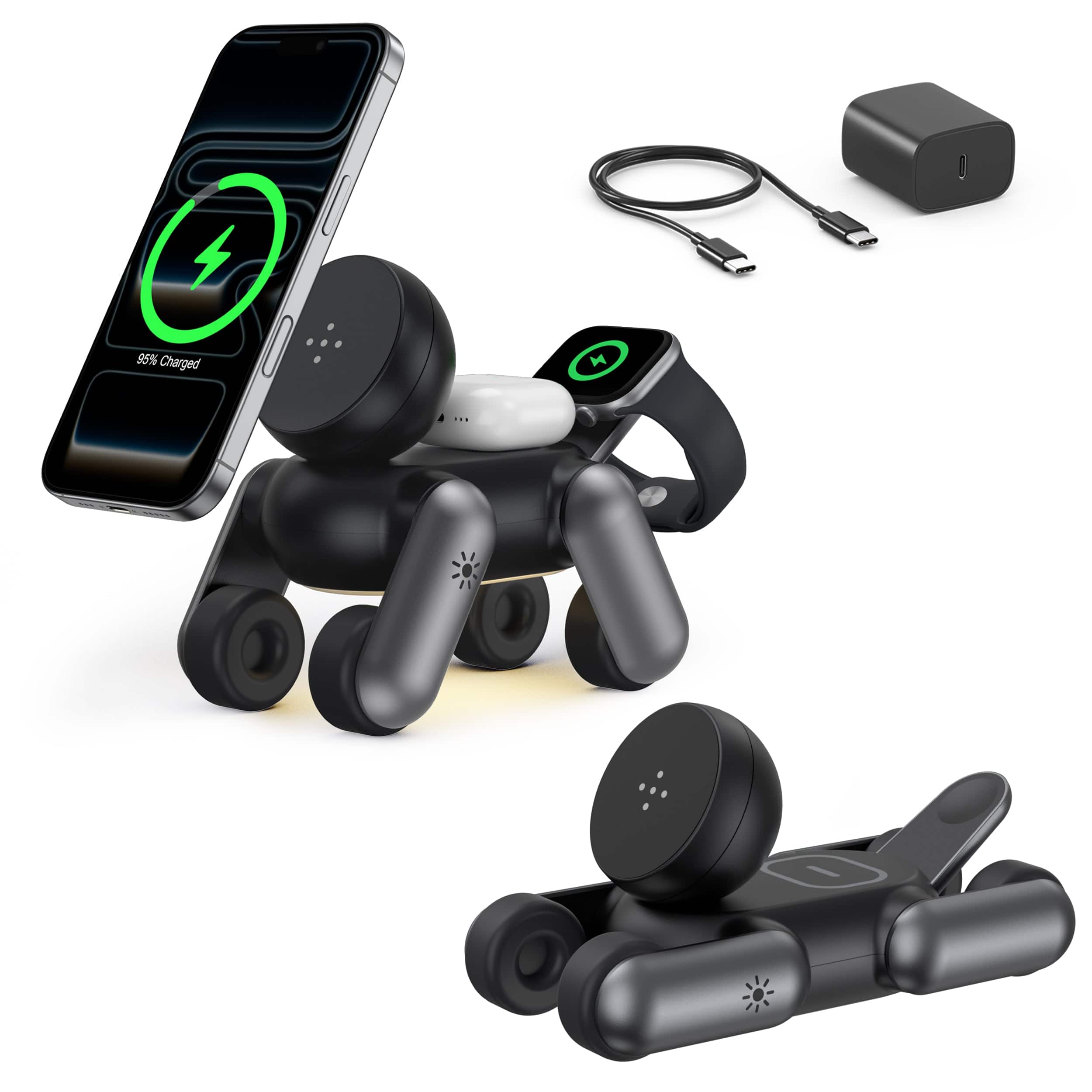 Waloo - 3-in-1 Wireless Charger Robot Dog Stand for iPhone, Apple Watch & AirPods