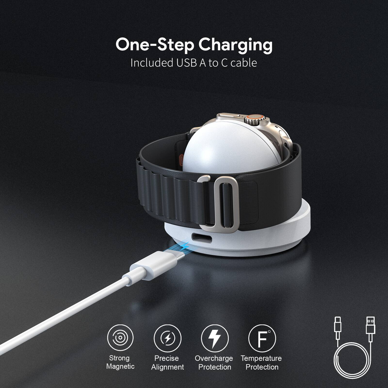 One-Step Charging  
Included USB A to C cable  

- Strong Magnetic  
- Precise Alignment  
- Overcharge Protection  
- Temperature Protection