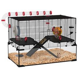 Pawhut - 31" Extra Large Hamster Cage with Tube Tunnel, for Dwarf Hamster, Rat, Gerbil with Deep Glass Bottom, Water Bottle