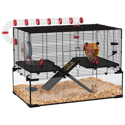 Front. Pawhut - Hamster Cage with Tube and Tunnel.