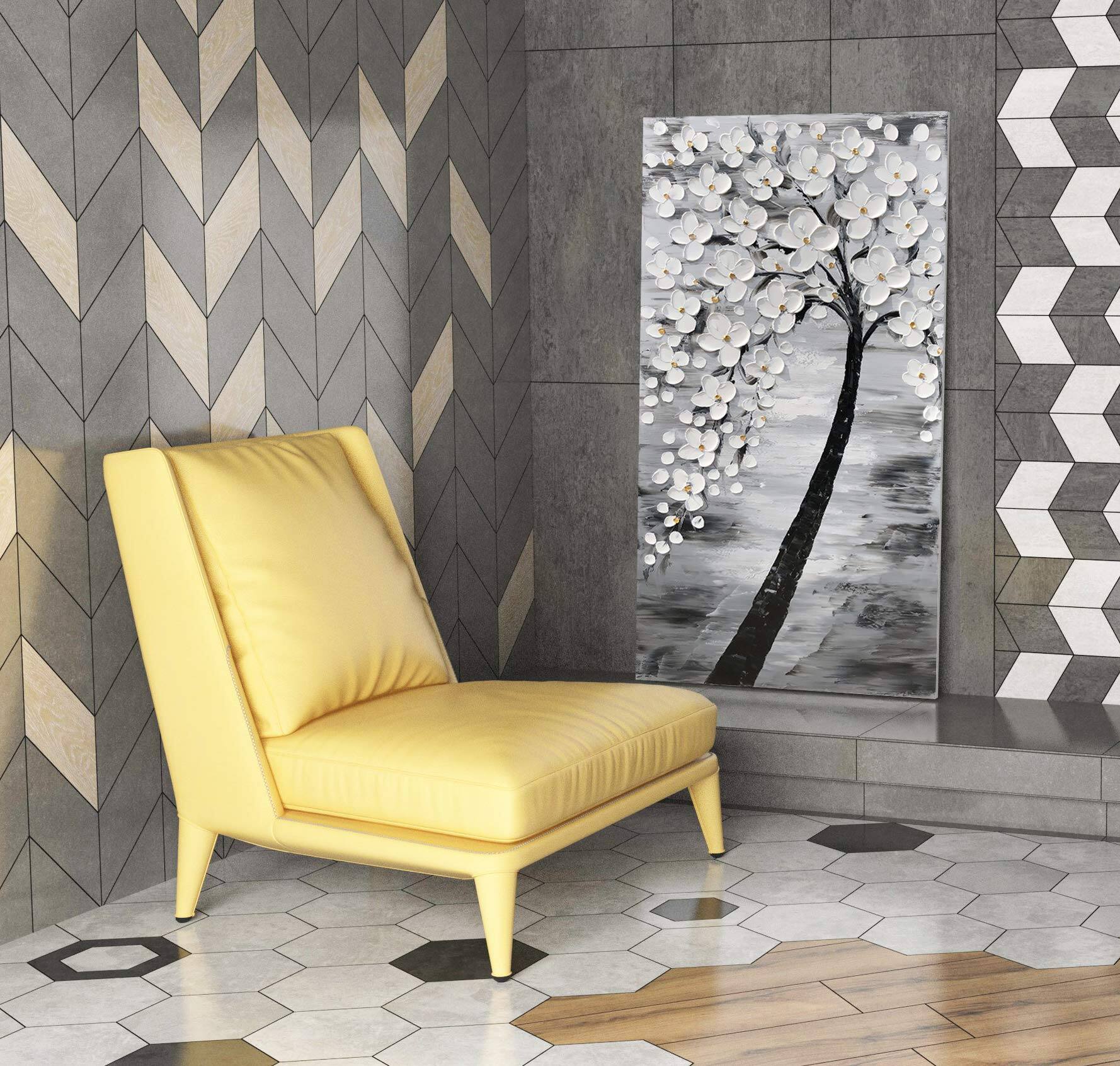 Alt View 6. Hirose Alice - Yihui Arts Hand-Painted Textured Blossom Tree Art on Canvas & Toned Floral Painting for Modern Home Decor - Vertical Flower Art 40"L x 20"W.