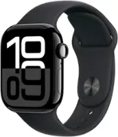 Apple Watch Series 10 (GPS) 42mm Aluminum Case with Black Sport Band - S/M - Jet Black - Angle_Zoom