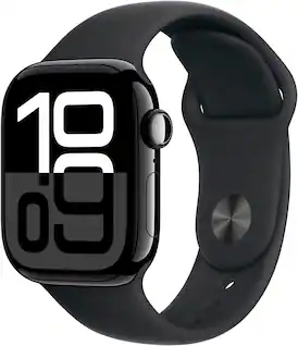 Geek Squad Certified Refurbished Apple Watch Series 10 (GPS) 42mm Aluminum Case with Black Sport Band - M/L - Jet Black - (2024)
