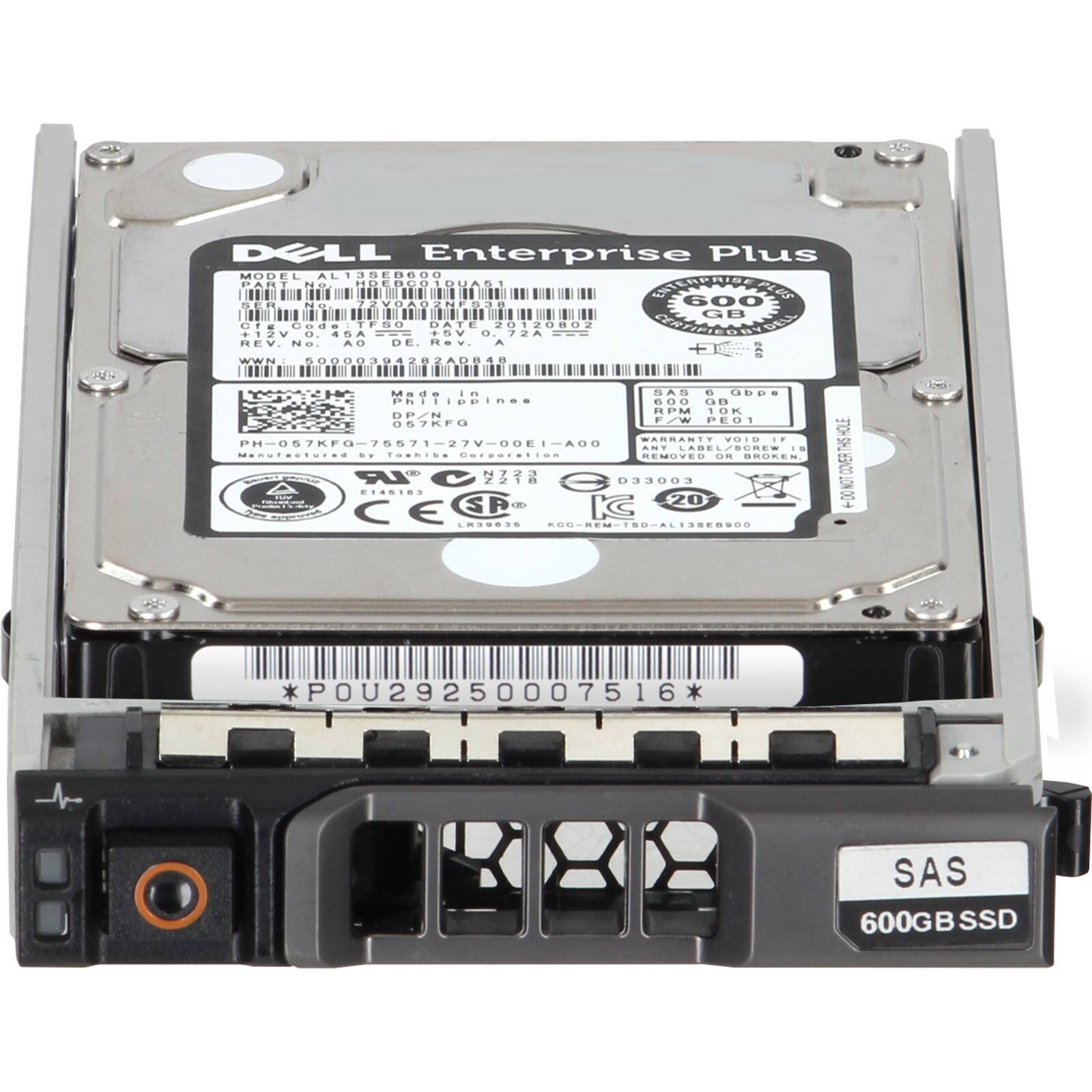 DELL Enterprise Plus  
MODEL ALT3SE800TOUAS1  
PART NO. 067KFQ-70071-27V-00E1-A00  
600 GB  
SAS 6 Gb/s  
600 GB  
SAS  
600GBSSD  
WARRANTY VOID IF REMOVED OR BROKEN  
PH-067KFQ-70071-27V-00E1-A00  
ANT LABEL/SCREW LABEL  
Manufactured by Toshiba Corporation  
D33003  
KC  
207516*  
POU29250007516*  
D33003  
KC  
207516*  
POU29250007516*  
SAS  
600GBSSD