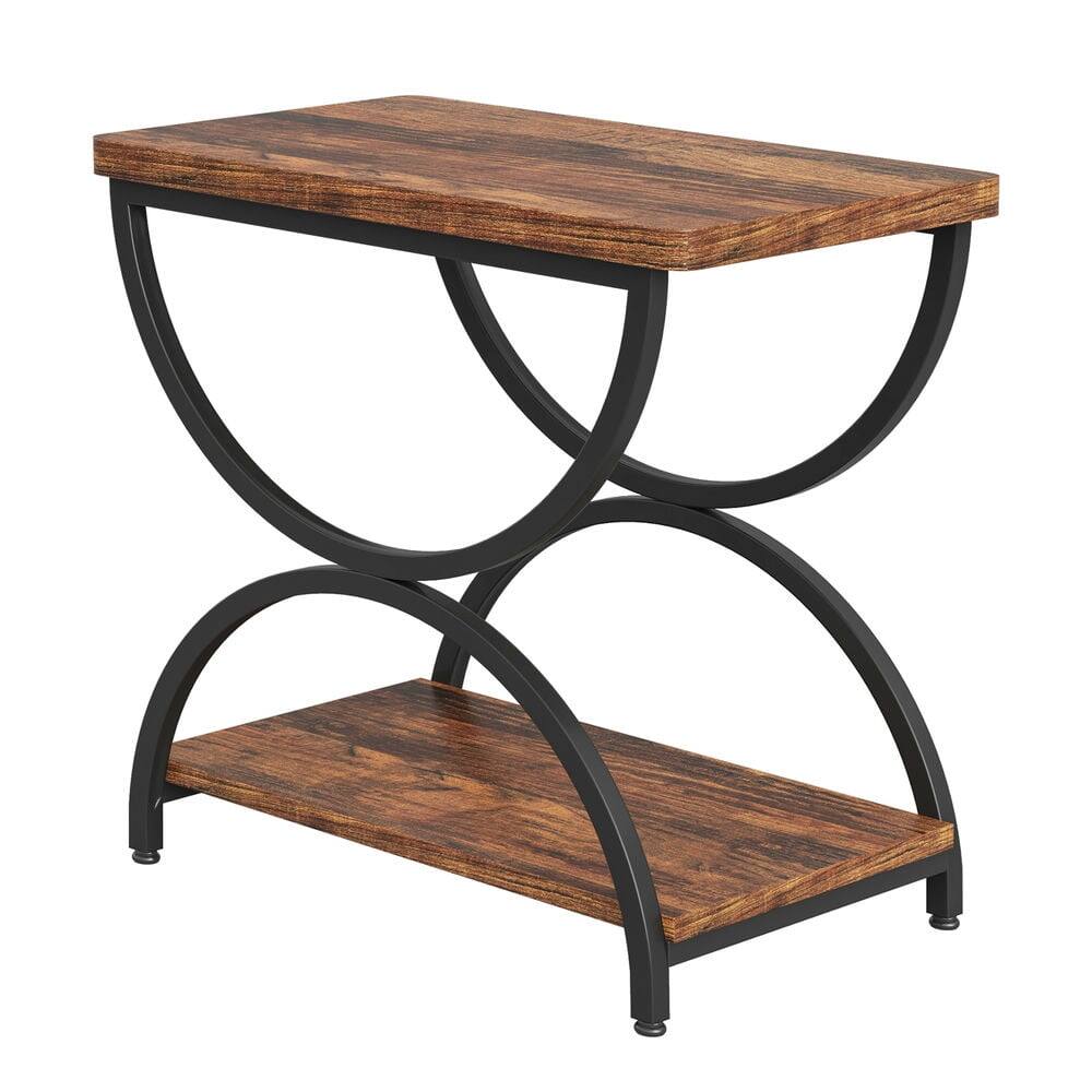 Front. Kadyn - Kadyn Sofa Side End Table, 2-Tier Couch Table, Rectangular Table with Stylish Metal Frame,Rustic Brown & Black - Brown.