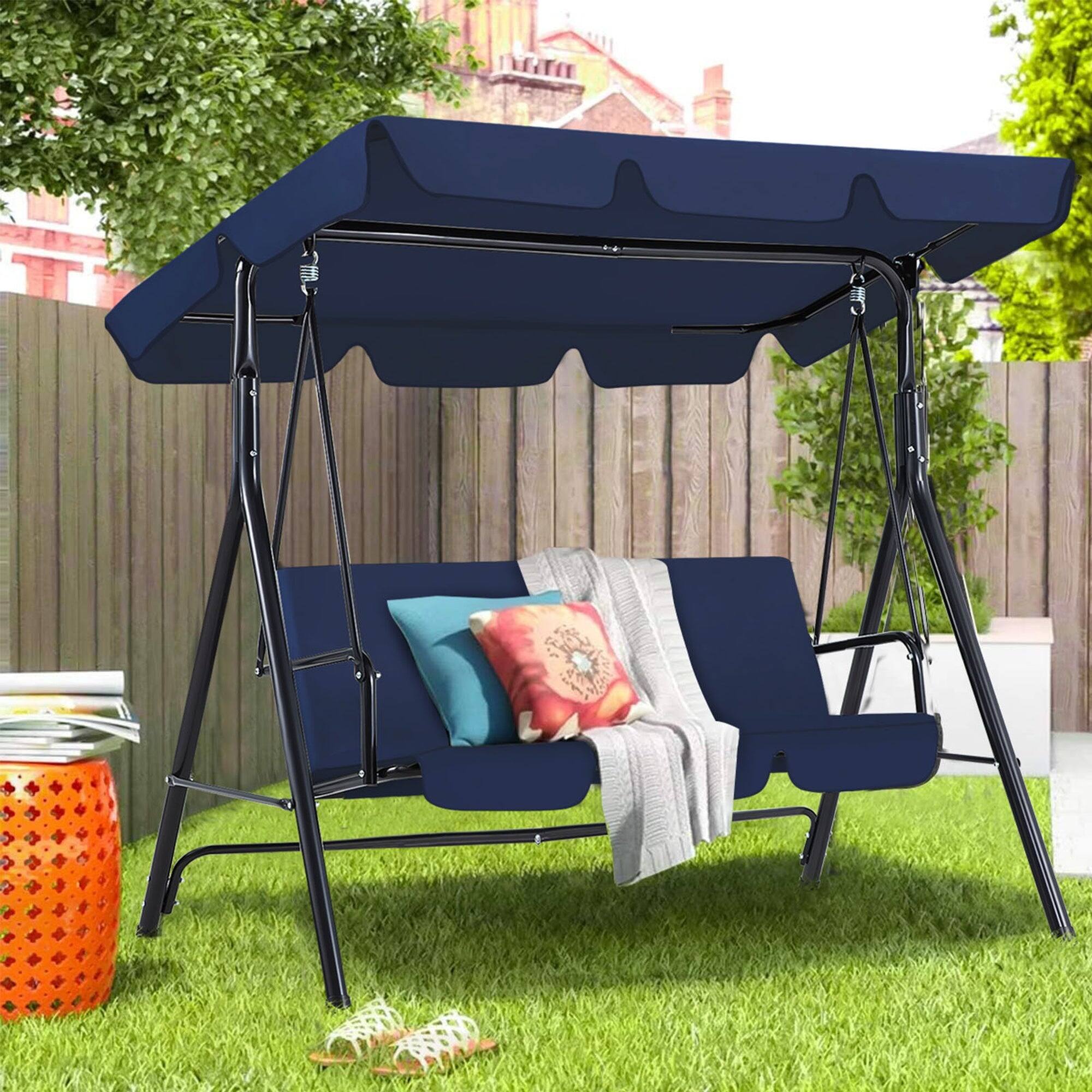 Alt View 3. Boyel Living - 3 Person Metal Patio Swing with Removable Cushion Outdoor Porch Swing Chair - Blue.