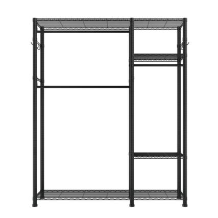Front. LUCKY ONE - 800 lbs Heavy Duty Garment Rack w/ 6 Shelves 3 Rods 8 Hooks - Black.