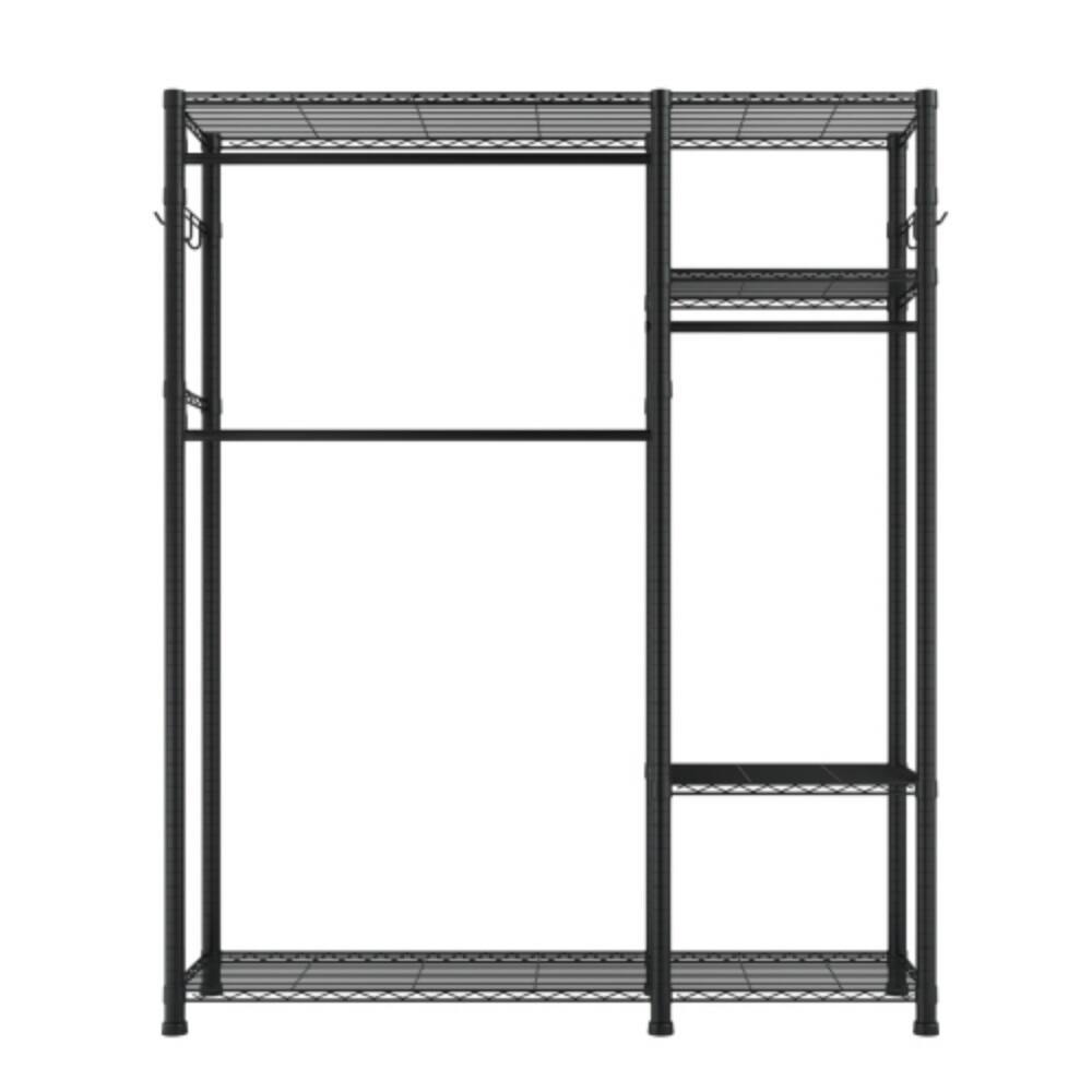 Front. LUCKY ONE - 800 lbs Heavy Duty Garment Rack w/ 6 Shelves 3 Rods 8 Hooks - Black.