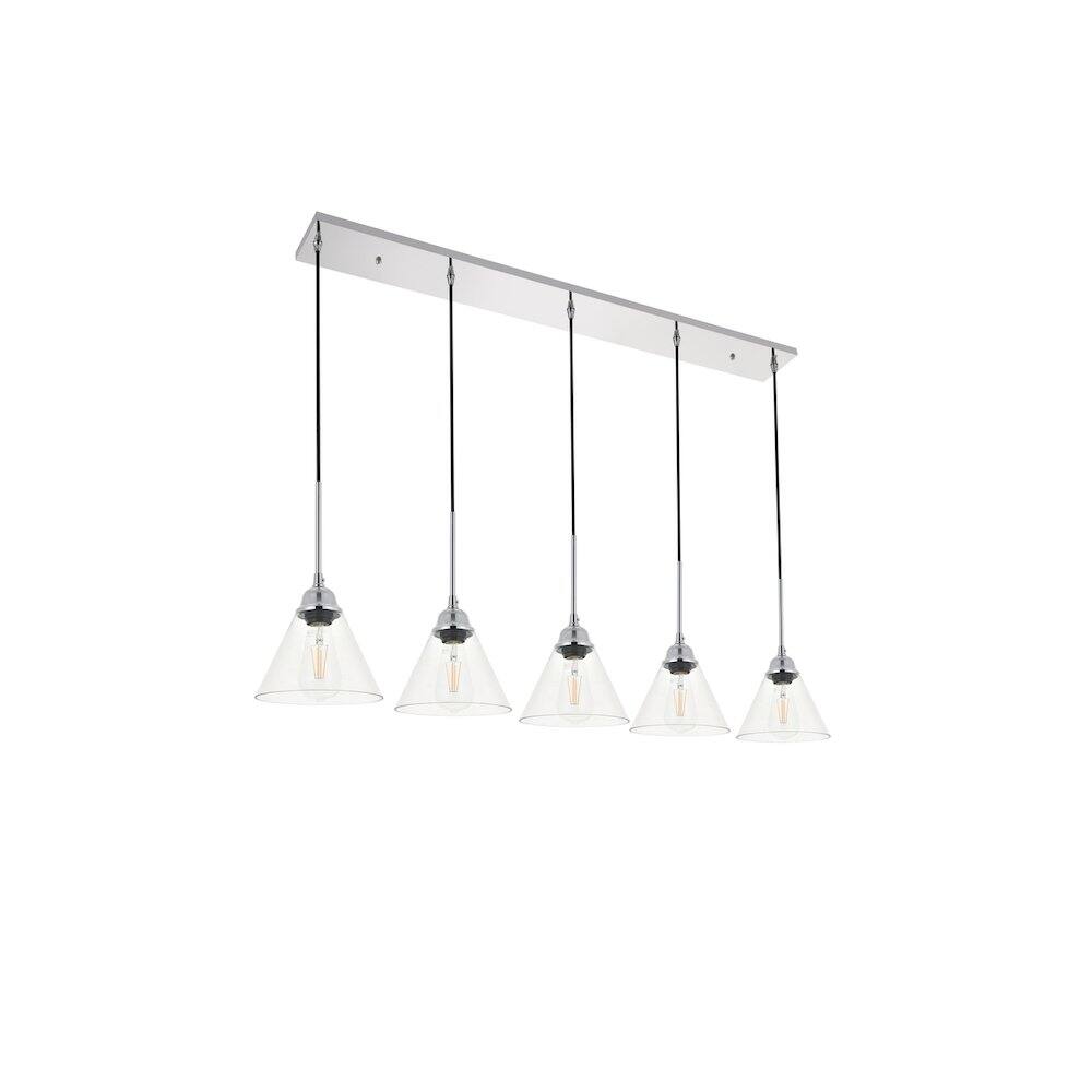 Alt View 6. Living District - Histoire 5 Light Chrome Pendant - Chrome And Clear.