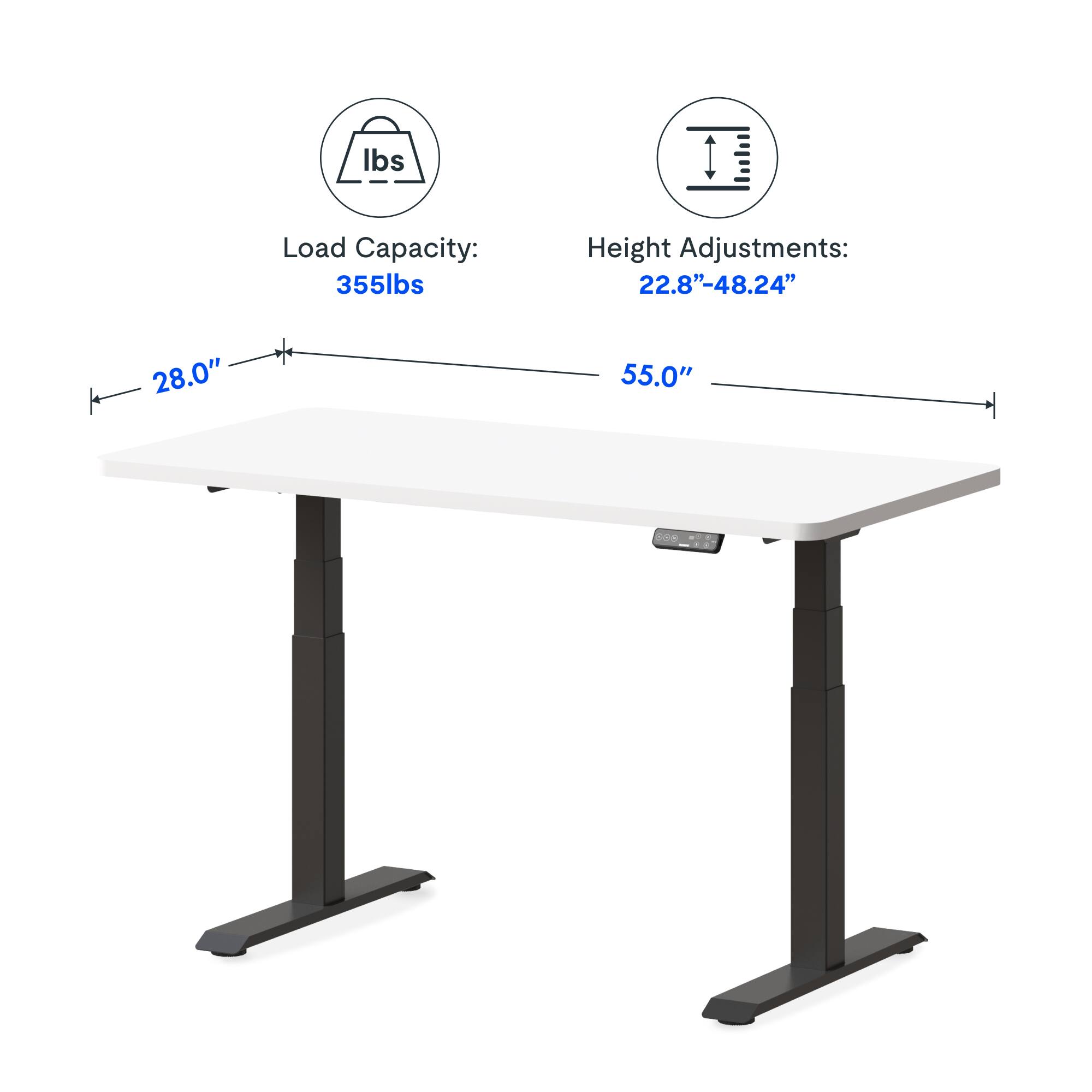 Load Capacity: 355lbs  
Height Adjustments: 22.8"-48.24"  
Table Dimensions: 28.0" x 55.0"