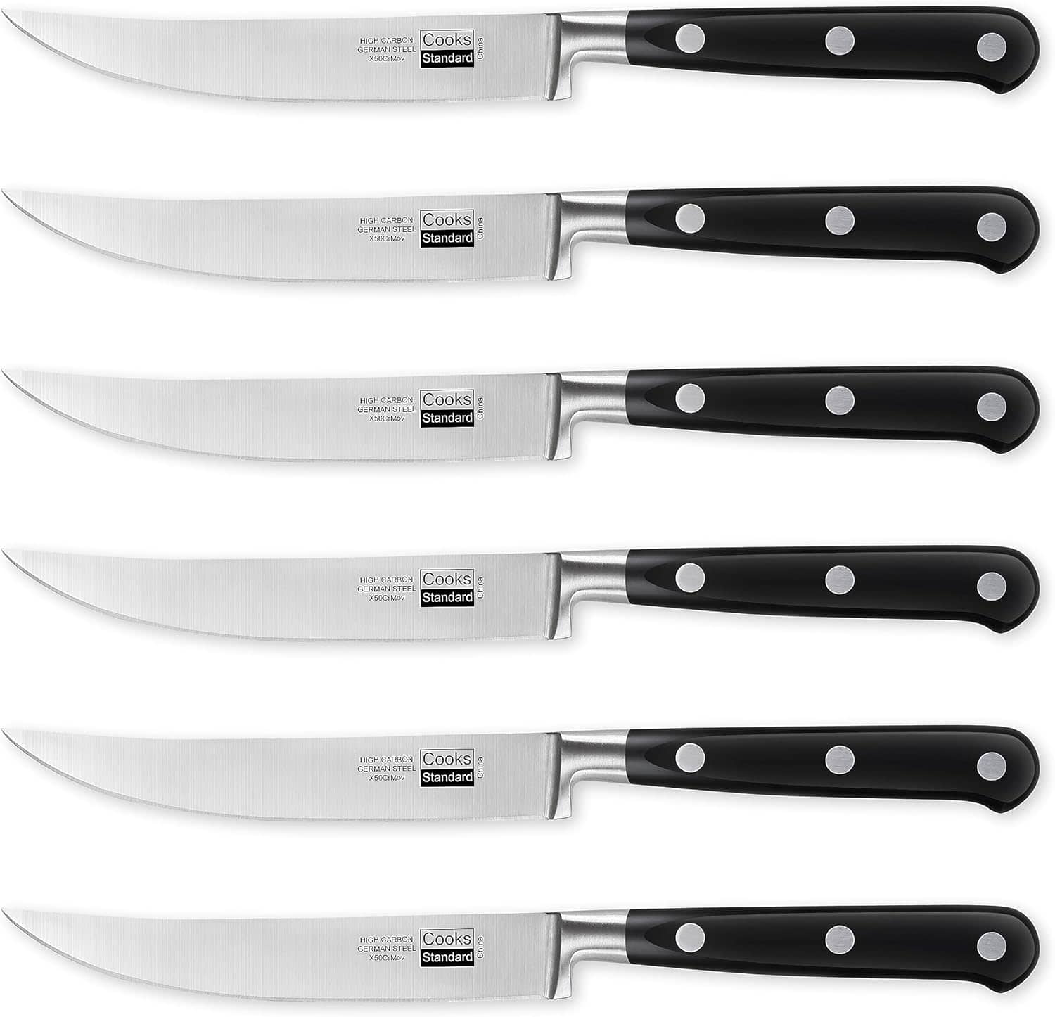 Cooks Standard - Classic Cutlery Steak Knives Set, High Carbon Stainless Steel, Ergonomic Handle, 6-Piece, Black