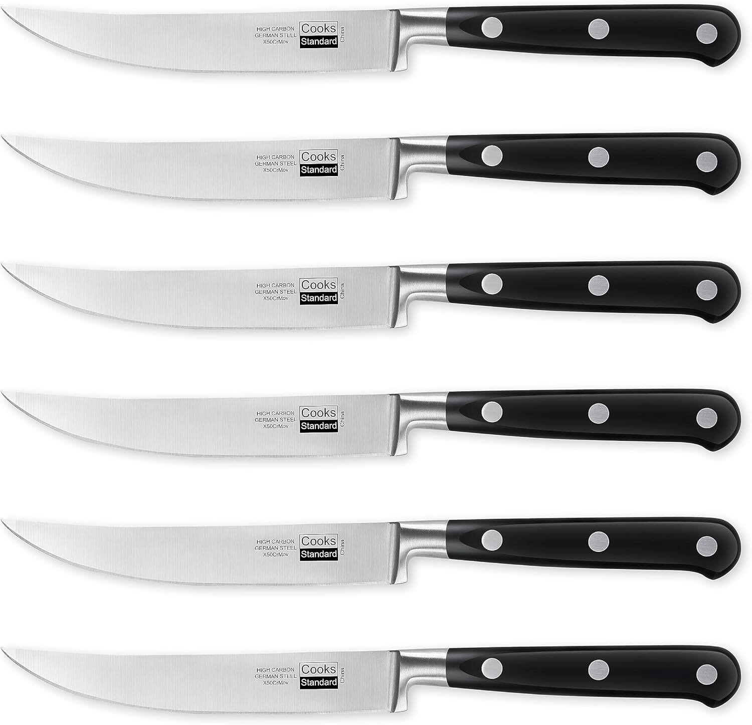 Cooks Standard - Classic Cutlery Steak Knives Set, High Carbon Stainless Steel, Ergonomic Handle, 6-Piece, Black
