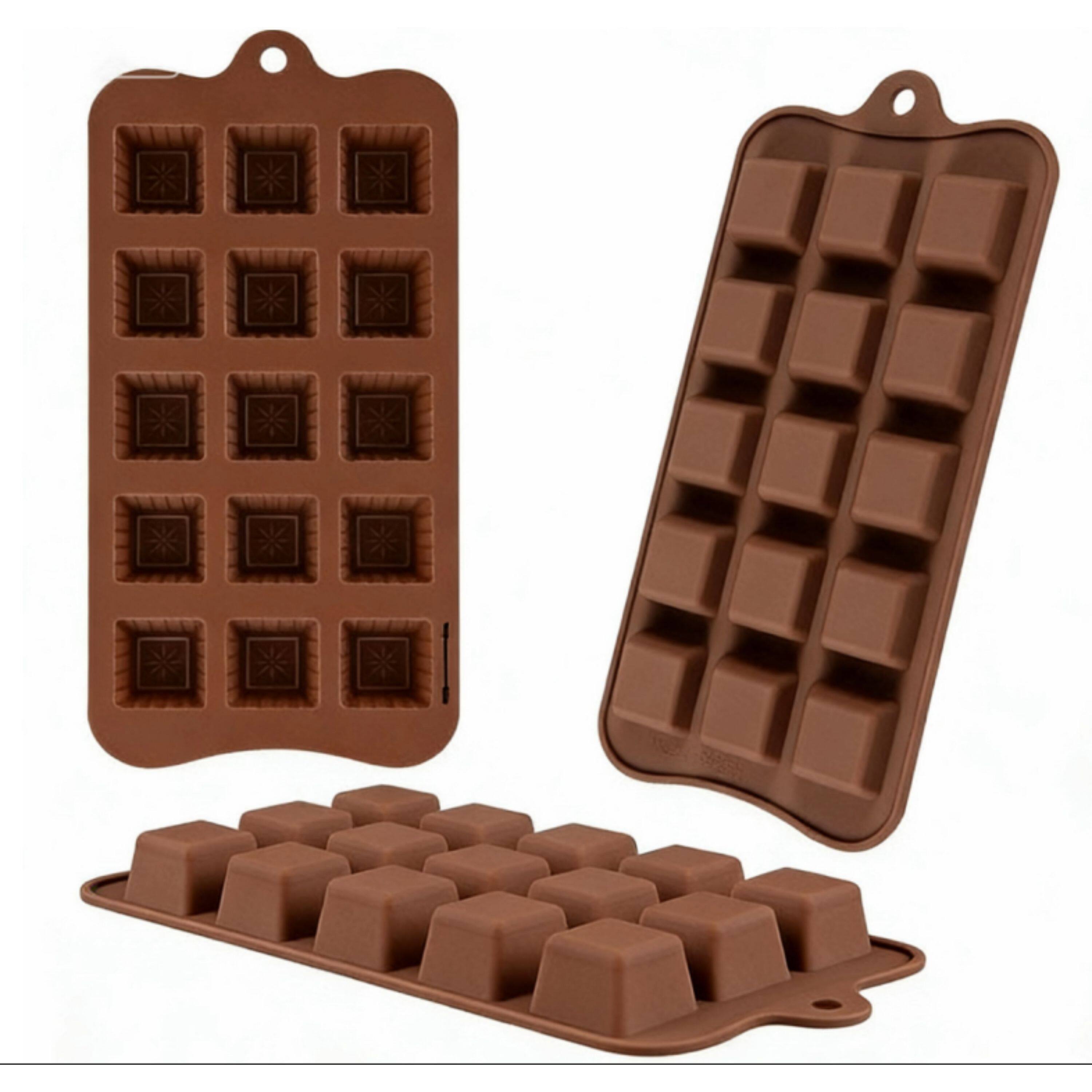 Angle. Kitcheniva - Silicone Square Chocolate Drop Mold (4.1 x 8.5 Inch) - Makes 15 Chocolate Drops.