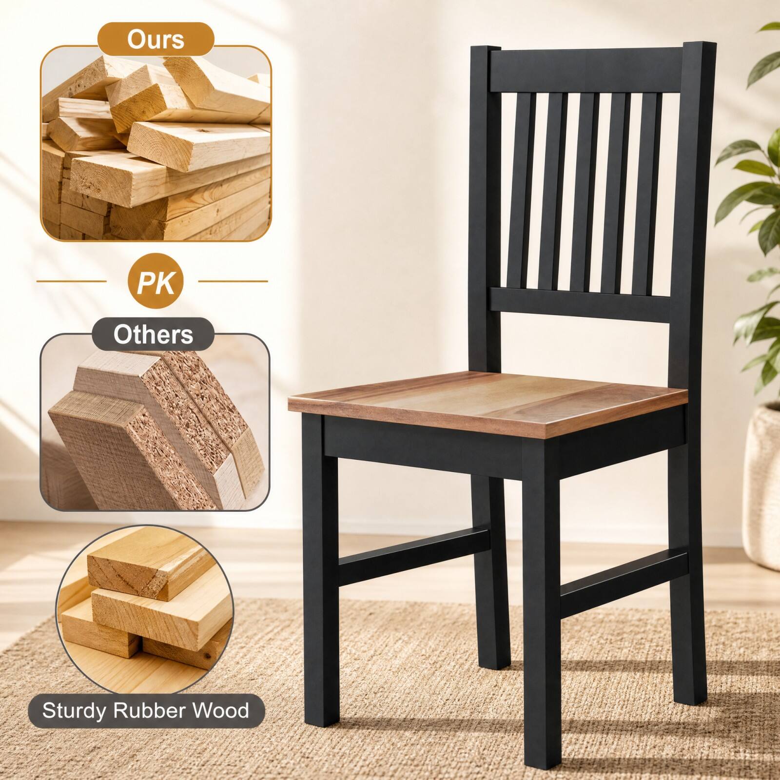 Ours  
PK  
Others  
Sturdy Rubber Wood