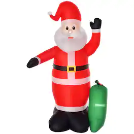 Homcom - 8ft Christmas Inflatables Santa with Toy Bag, Outdoor Blow-Up Yard Decor with LED Lights - red,white,green